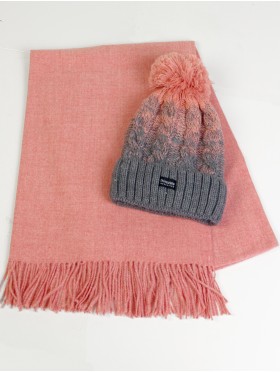 Premium Cashmere Feeling Solid Color Scarf + Hat Set (SF18294PK+ HAT1087-02PK)